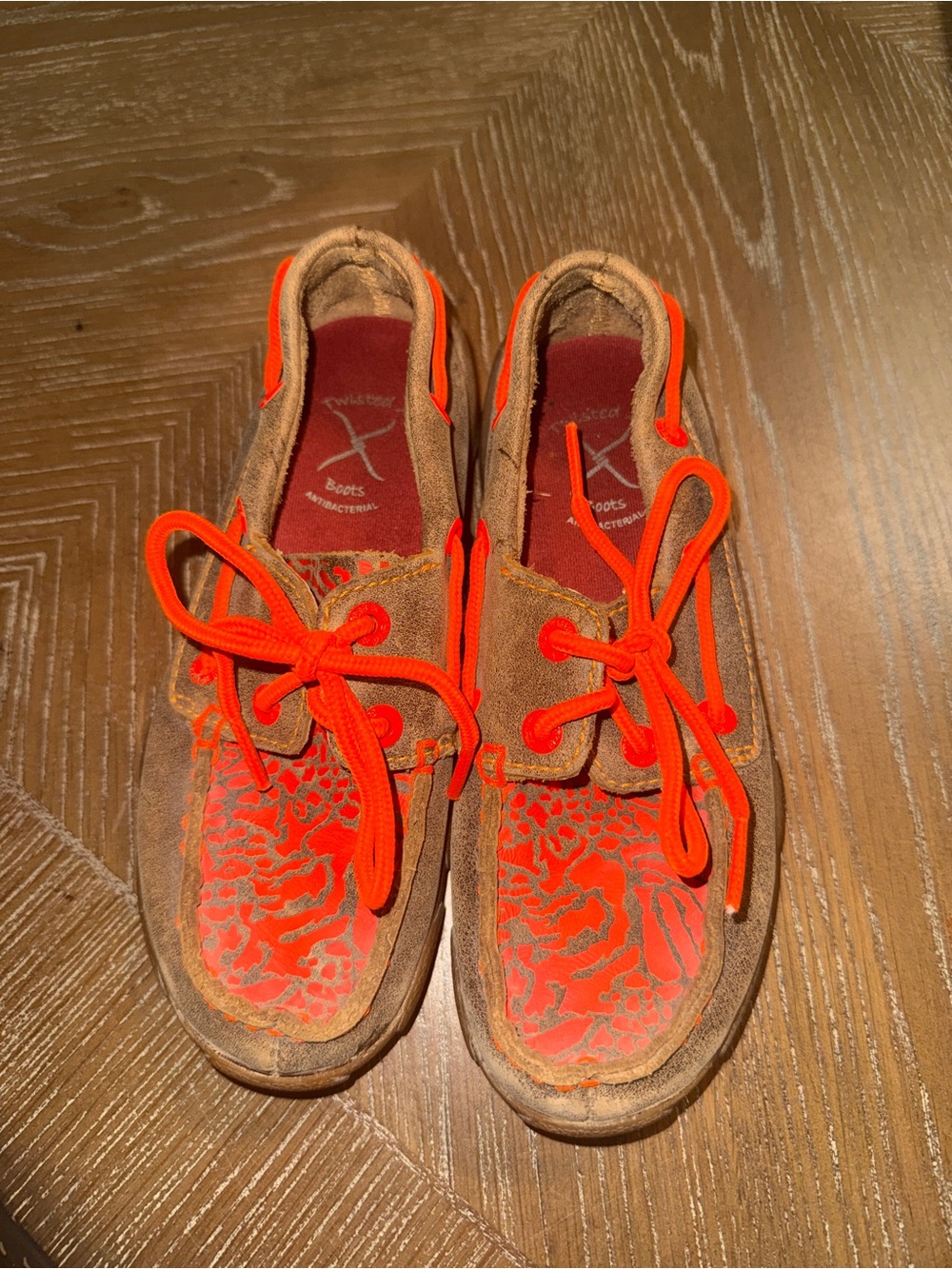 Twisted X Driving Moc Orange Brown Leather Youth Size 12M Western Boho Festival